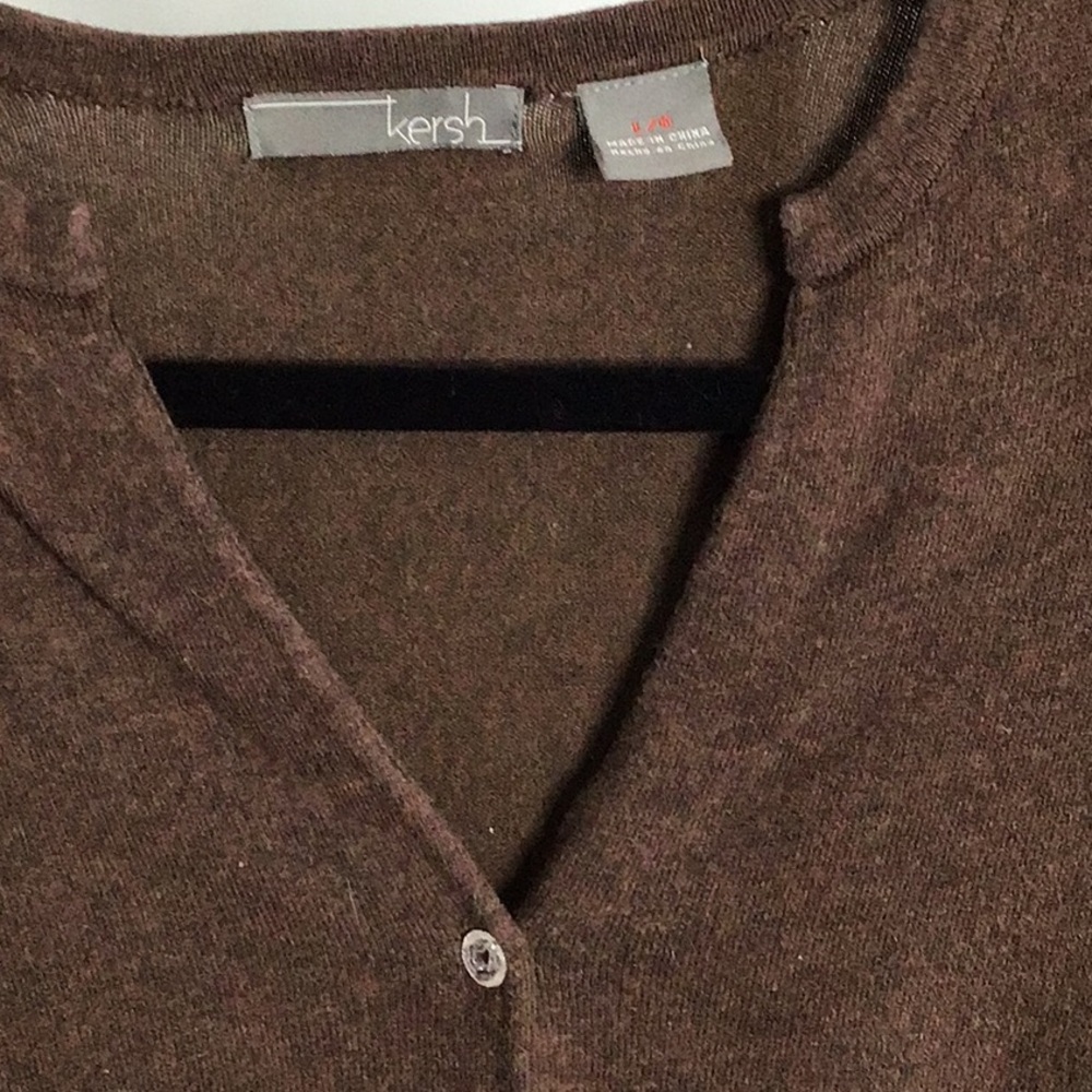 Chocolate Brown 3/4 length sleeve button down V neck sweater - Picture 4 of 4
